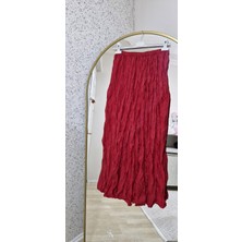 Kadın Pileli Kırışık Kumaş Maxi 100 cm Etek Kraş