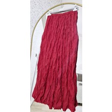 Kadın Pileli Kırışık Kumaş Maxi 100 cm Etek Kraş