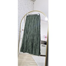 Kadın Pileli Kırışık Kumaş Maxi 100 cm Etek Kraş