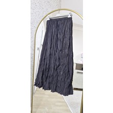 Kadın Pileli Kırışık Kumaş Maxi 100 cm Etek Kraş