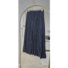 Kadın Pileli Kırışık Kumaş Maxi 100 cm Etek Kraş