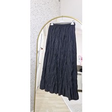 Kadın Pileli Kırışık Kumaş Maxi 100 cm Etek Kraş