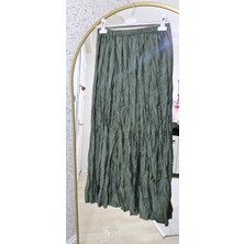 Kadın Pileli Kırışık Kumaş Maxi 100 cm Etek Kraş