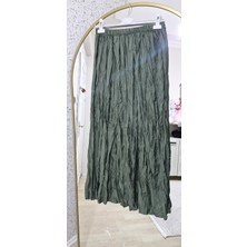 Kadın Pileli Kırışık Kumaş Maxi 100 cm Etek Kraş
