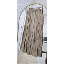 Kadın Pileli Kırışık Kumaş Maxi 100 cm Etek Kraş