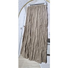 Kadın Pileli Kırışık Kumaş Maxi 100 cm Etek Kraş