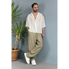 Nakışlı Oversize Asimetrik Kısa Kol Gömlek
