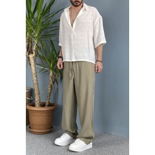 Nakışlı Oversize Asimetrik Kısa Kol Gömlek
