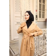 Kamile Kadın Koton Kumaş Kemerli Düğmeli Trençkot