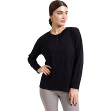 Mutlu City Yeni Sezon 2024 Sade Desen Yuvarlak Yaka Regular Kalıp Anne Penye Bluz 6380