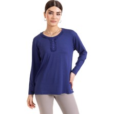 Mutlu City Yeni Sezon Kadın Orta Yaş ve Üzeri Uzun Kollu Yaka Desenli Likralı Anne Penye Bluz 6390