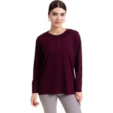 Mutlu City Yeni Sezon 2024 Sade Desen Yuvarlak Yaka Regular Kalıp Anne Penye Bluz 6380