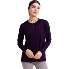 Mutlu City Yeni Sezon 2024 Sade Desen Yuvarlak Yaka Regular Kalıp Anne Penye Bluz 6380