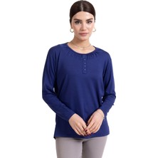 Mutlu City Yeni Sezon 2024 Sade Desen Yuvarlak Yaka Regular Kalıp Anne Penye Bluz 6380