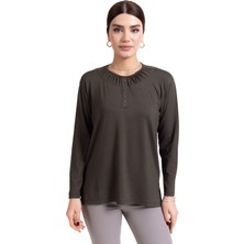 Mutlu City Yeni Sezon 2024 Sade Desen Yuvarlak Yaka Regular Kalıp Anne Penye Bluz 6380