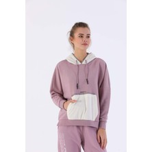 Maraton Oversize Kadın Kapşonlu  Uzun Kol Koyu Lila Sweatshirt 20353