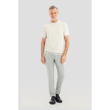 Sabri Özel Erkek Bej Renkli Triko T-Shirt Regular Fit Yazlık Ince Dokuma Şeritli