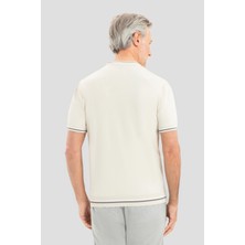 Sabri Özel Erkek Bej Renkli Triko T-Shirt Regular Fit Yazlık Ince Dokuma Şeritli