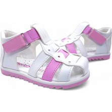 Beebron Ortopedik Kız Bebek ve Çocuk Sandaleti KBGCM2406 Beyaz Pembe 25
