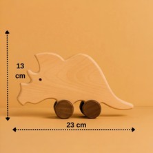 Alg Wood Ahşap El Yapımı Doğal Montessori Gergedan Tekerlekli Oyuncak - 5057