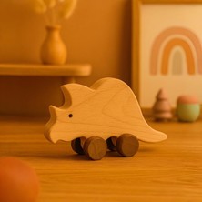 Alg Wood Ahşap El Yapımı Doğal Montessori Gergedan Tekerlekli Oyuncak - 5057