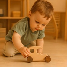 Alg Wood Ahşap El Yapımı Doğal Montessori Araba Tekerlekli Oyuncak - 5056