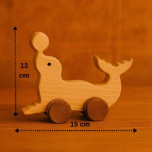Alg Wood Ahşap El Yapımı Doğal Montessori Yunus Balığı Tekerlekli Oyuncak - 5053