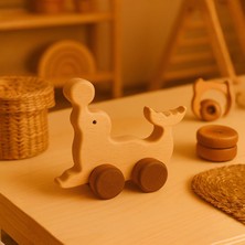 Alg Wood Ahşap El Yapımı Doğal Montessori Yunus Balığı Tekerlekli Oyuncak - 5053