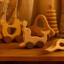 Alg Wood Ahşap El Yapımı Doğal Montessori Yunus Balığı Tekerlekli Oyuncak - 5053