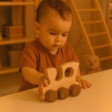 Alg Wood Ahşap El Yapımı Doğal Montessori Tren Tekerlekli Oyuncak - 5055