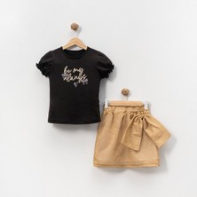 Kız Çocuk Kısa Kol T-Shirt Simli Etek Takım