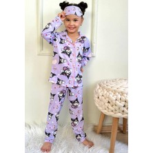 Alinna Kız Çocuk  Pijama Takımı. Uzun Kollu Düğmeli Pijama Takımı. Uyku Göz Bantlı Pijama Takım