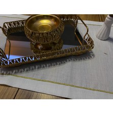 Runner ekru gold simli nakışlı runner etuval gardenya keten kumaş 