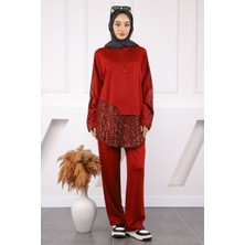İmaj Butik Bordo Pul Detaylı Tunik Pantolonlu Takım