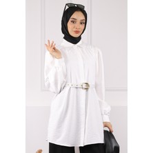 İmaj Butik Ekru Kemerli Modal Tunik