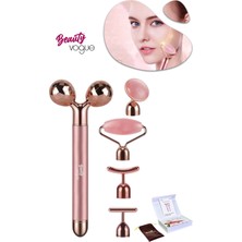 Beauty Vogue Titreşimli Rose Pembe Quartz Taşı 3d Yüz Masaj Silindiri