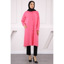 İmaj Butik Pembe Çizgili Yırtmaçlı Tunik
