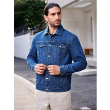 Erkek Düğmeli Likralı Slim Fit Kot Ceket