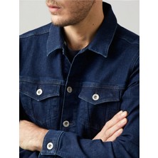 Erkek Düğmeli Likralı Slim Fit Kot Ceket