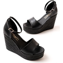 Asmi Shoes Kadın Siyah Dolgu Topuklu  Ayakkabı Rahat Yüksek Topuklu 11 cm