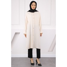 İmaj Butik Bej Çizgili Yırtmaçlı Tunik