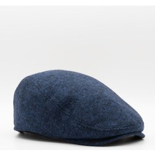 Külah Erkek Kasket Balıksırtı Flat Cap Termal Yün Şapka-Lacivert