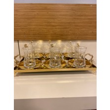 Plus Home Çay Bardak Takımı Döküm Pirinç Kesme Cam 18 Parça 6 Kişilik Altın