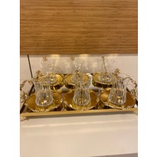Plus Home Çay Bardak Takımı Döküm Pirinç Kesme Cam 18 Parça 6 Kişilik Altın