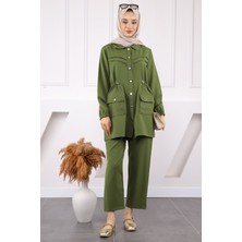 İmaj Butik Haki Bel Lastikli Tunik Pantolonlu Takım