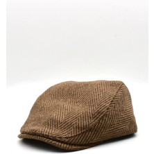 Külah Kahve Balıksırtı Desen Newsboy Duckbill Klasik Kasket Yün Golf Şapkası
