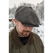 Külah Erkek Şapka Kasket Peaky Blinders Balıksırtı Desenli Yün Şapka