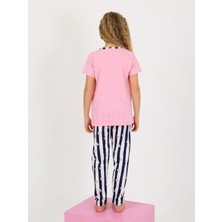 Kız Çocuk Kısa Kollu Düğme Detaylı %100 Pamuklu Pijama Takımı Princess Heart