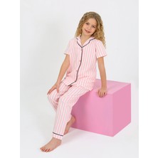 Kız Çocuk Kısa Kollu Düğmeli %100 Pamuklu Pijama Takımı Pinky