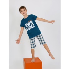 Erkek Çocuk Kısa Kollu Kapri %100 Pamuklu Pijama Takımı Awesome